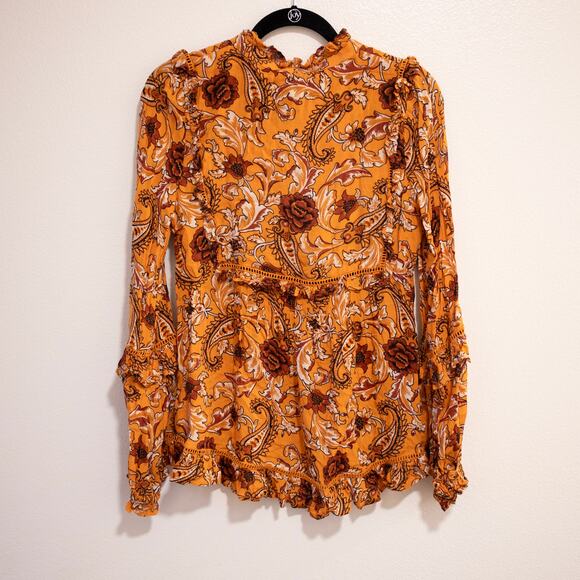 Spell Etienne Blouse Sienna Terracotta Peasant Paisley Print Ruffle Boho SZ S - Picture 5 of 8